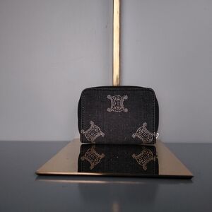 Celine Blue and Gray Denim Zippy Mini Compact Wallet